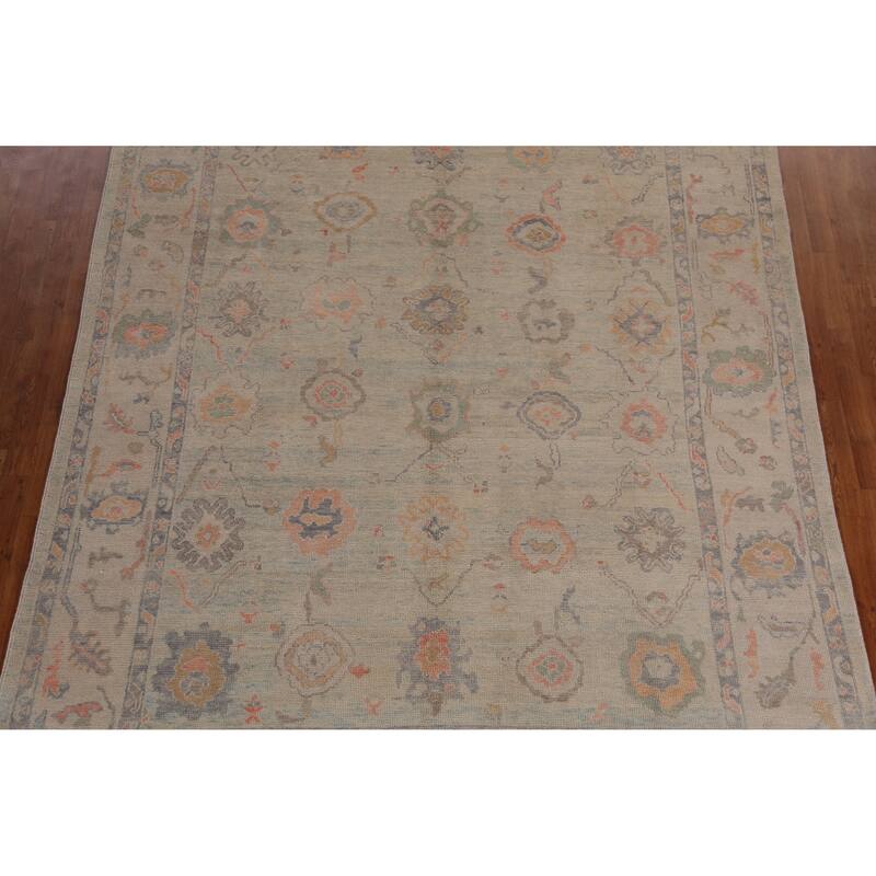 Hand Knotted Oriental 100% Wool Carpet Transitional All-Over Beige & Ivories Oushak Area Rug - 11' 4'' X 8' 4''