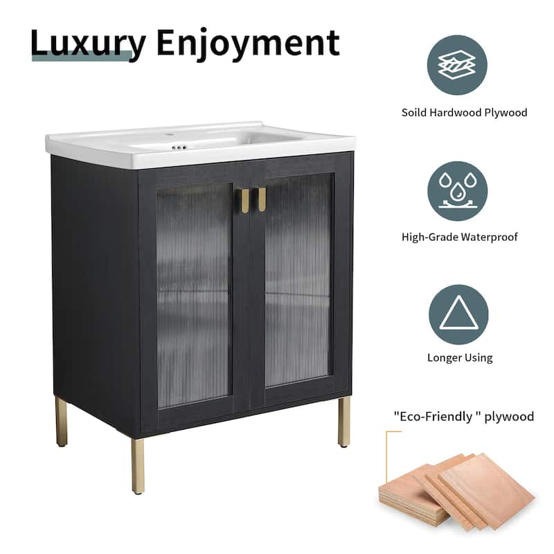 24/32 inch Freestanding Bathroom Vanity Set in Black with Integrated Ceramic Sink