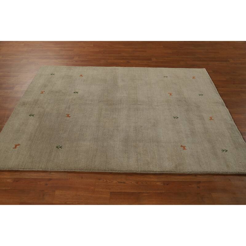 Hand Knotted Oriental 100% Wool Carpet Tribal Animal Pictorial Beige & Ivories Gabbeh Area Rug - 6' 5'' X 4' 8''