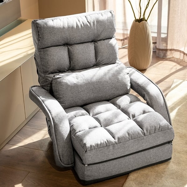 slide 2 of 12, Adjustable 6-Position Floor Chair Folding Lazy Gaming Sofa,Indoor Chaise Lounge Sofa Grey