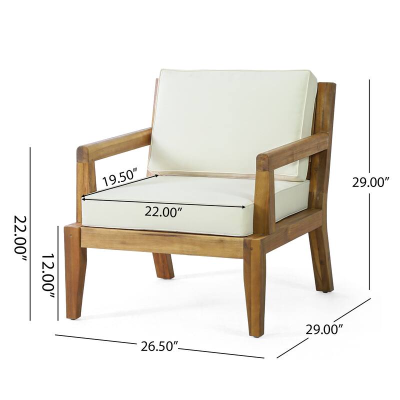 Outdoor Club Chairs with Cushions, 29'' H X 26.5'' W X 29'' D, acacia wood + Teak Finish + Beige