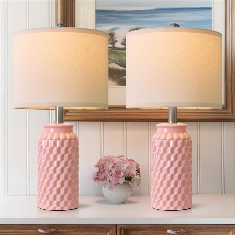 Modern Ceramic Bedside Lamp Set of 2 for Bedroom Decor Farmhouse