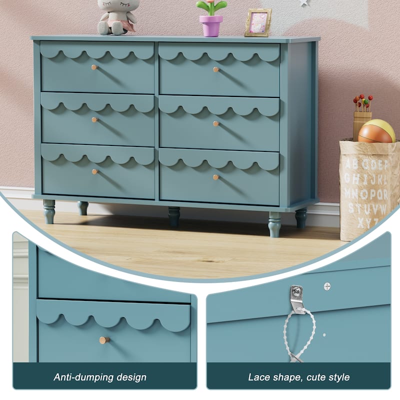 Whimsical Cloud Dresser with 6 Drawers Cute Kids Bedroom Storage