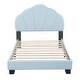 preview thumbnail 14 of 18, Twin Size Platform Bed Frame Velvet Upholstered Headboard Wooden Slats Support, Kids Wood Platform Bed Easy Assembly