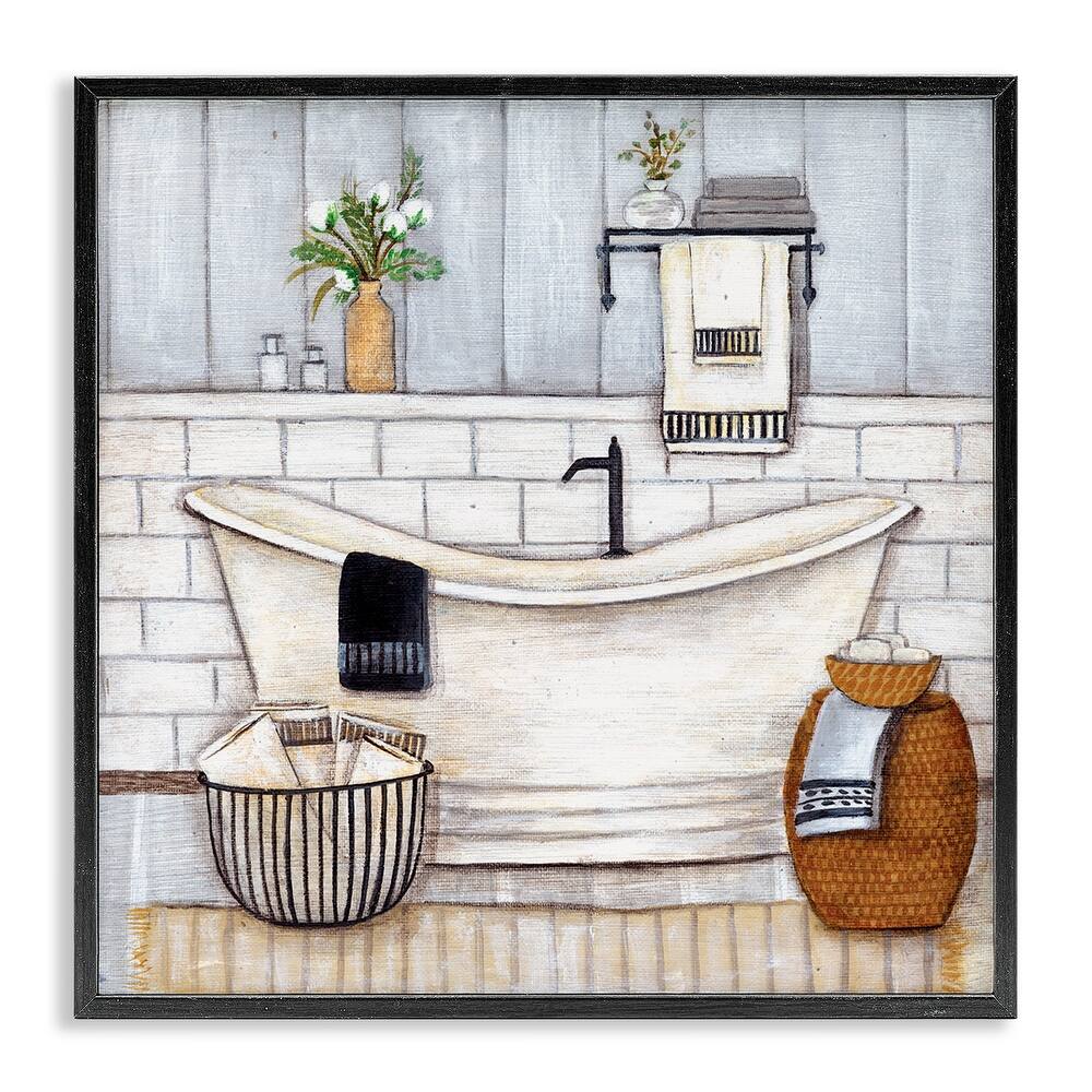 Stupell Bathroom Farmhouse Style Tub Neutral Grey Drawing, 12x12, Framed Wall Art, Design by Yellow Café - Blue