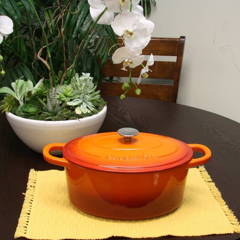 Crock Pot Artisan 7qt Enamel Cast Iron Oval Dutch Oven in Orange