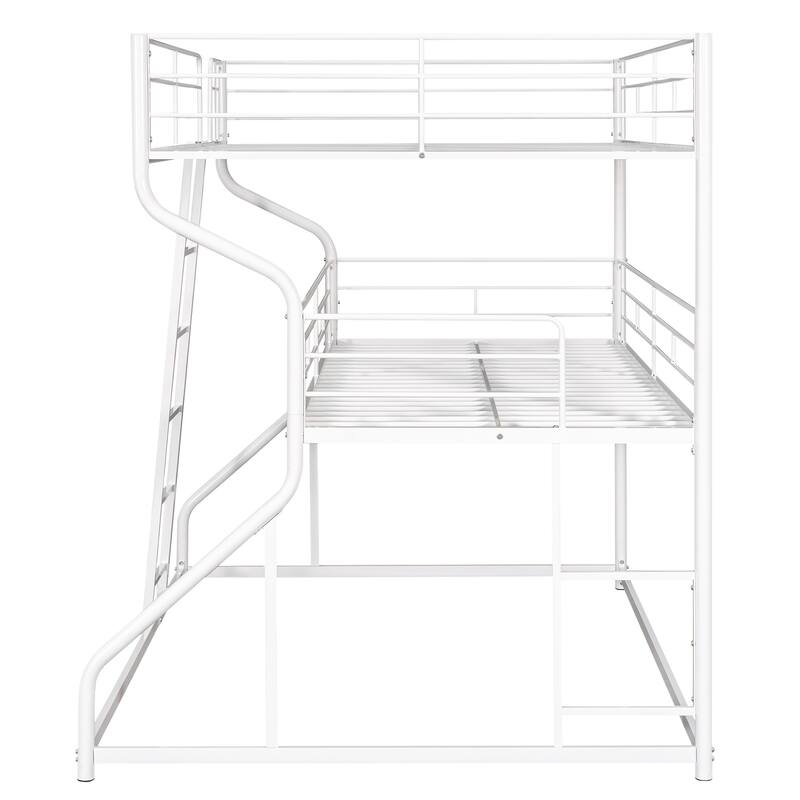 Full XL Over Twin XL Over Queen Size Triple Bunk Bed with Long and Short Ladder, 3 in 1 Metal Heavy Duty Bedframe for Kids Teens