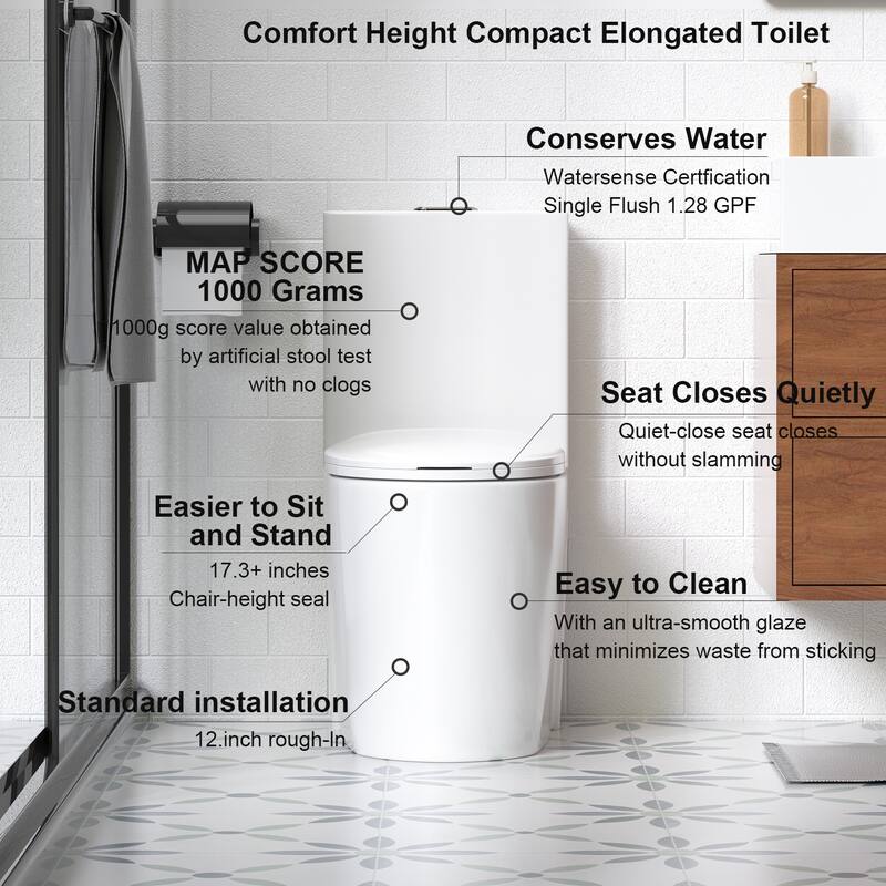 1.1/1.6 GPF Tornado Flush One-Piece Toilet for bathrooms,Siphonic S-trap 12",Elongated Bowl,Chair Seat ADA Height 17"