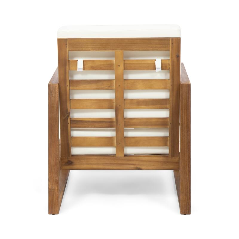 Roomfitters Modern Outdoor Wooden Club Chair with Clean-Line Frame and Weather-Resistant Cushions