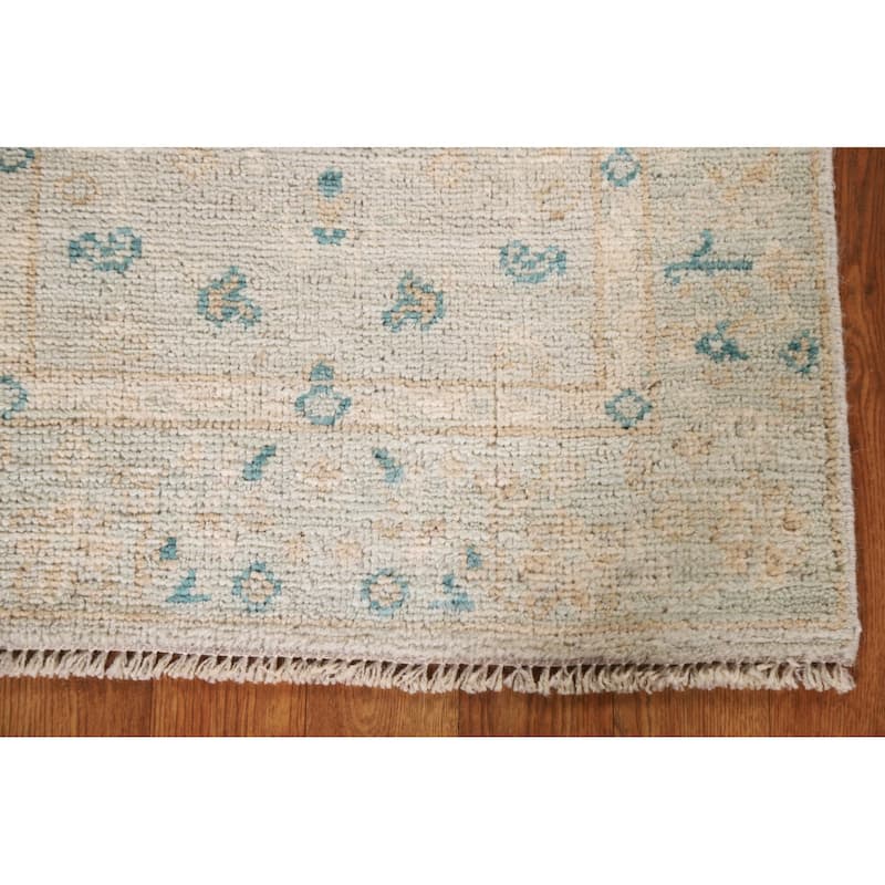 Hand Knotted Oriental 100% Wool Carpet Transitional Floral Green Oushak Area Rug - 2' 9'' X 1' 11''