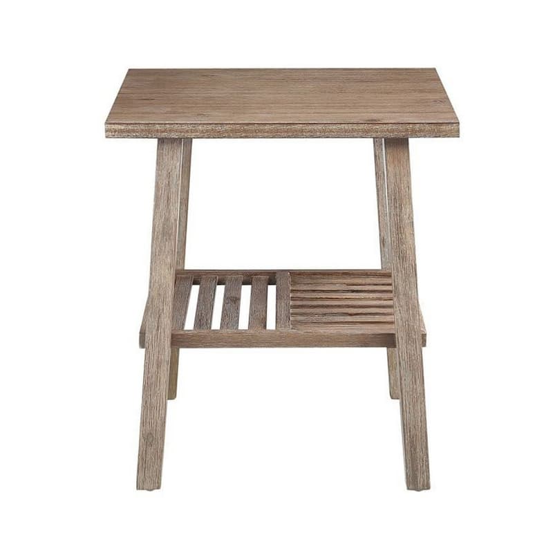 22.25 in. Rustic Brown Rectangle Wood End Table with Slatted Design