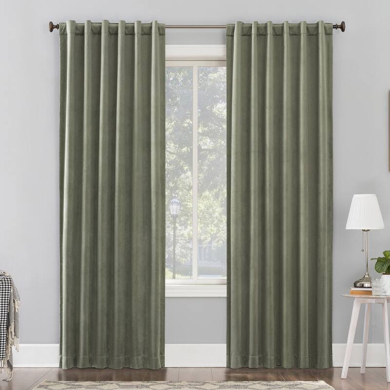 Sun Zero Amherst Velvet Noise Reducing Thermal Extreme Total Blackout Back Tab Curtain Panel, Single Panel - 50 x 96 - Moss Green