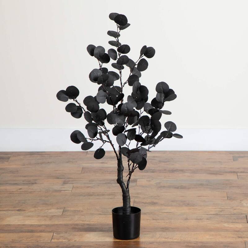 3-ft Pre-Lit Artificial Halloween Black Eucalyptus Tree