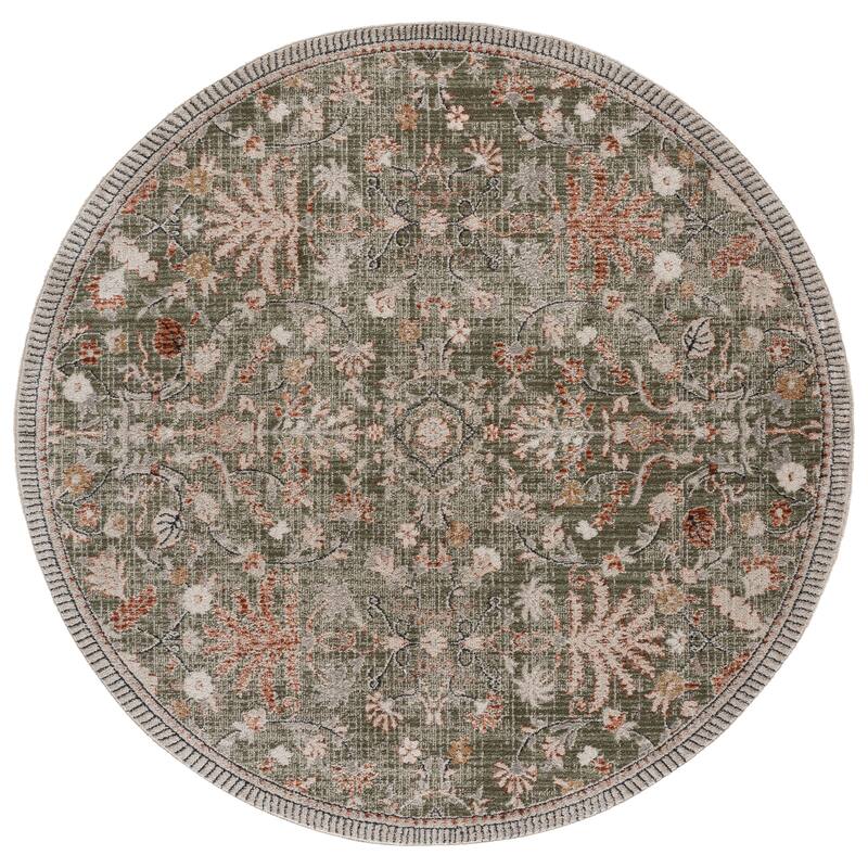 SAFAVIEH Grove Mall Floral Rug - 6'7" Round - Green/Ivory