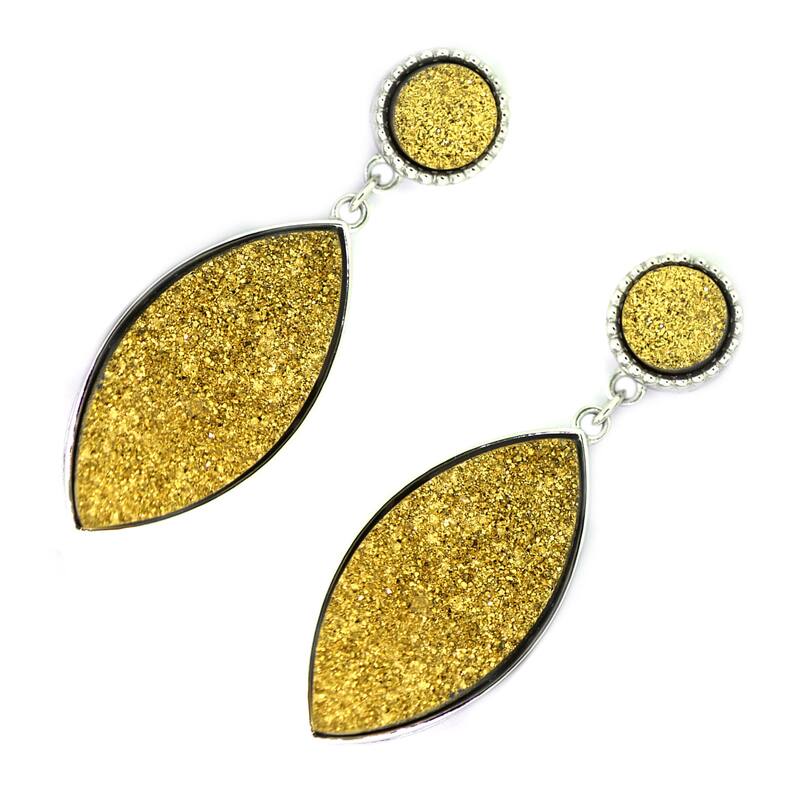 925 Sterling Silver Golden Drusy Dangle Earrings
