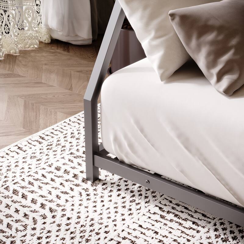 Metal Bunk Bed Twin Over Full Size- Heavy Duty Sturdy Frame with Removable Stairs, Black