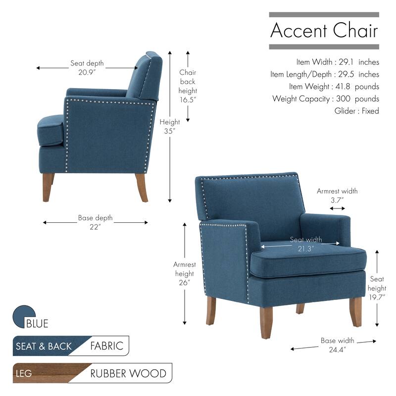Porthos Home Gavi Fabric Upholstered Accent Chair with Rubberwood Legs
