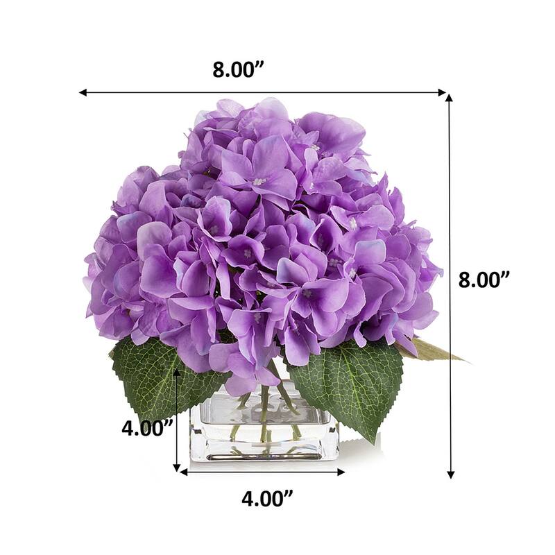 Silk Pink Hydrangea Artificial Flowers in Vase with Faux Water, Silk Flower Arrangements in Vase for Home Decor, Wedding Table