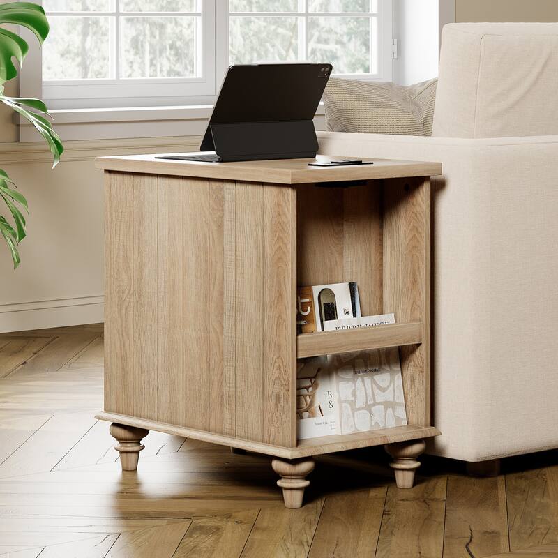 End Table with Charging Station, Side Table with Storage, Power Outlets & Type-C USB Ports for Living Room
