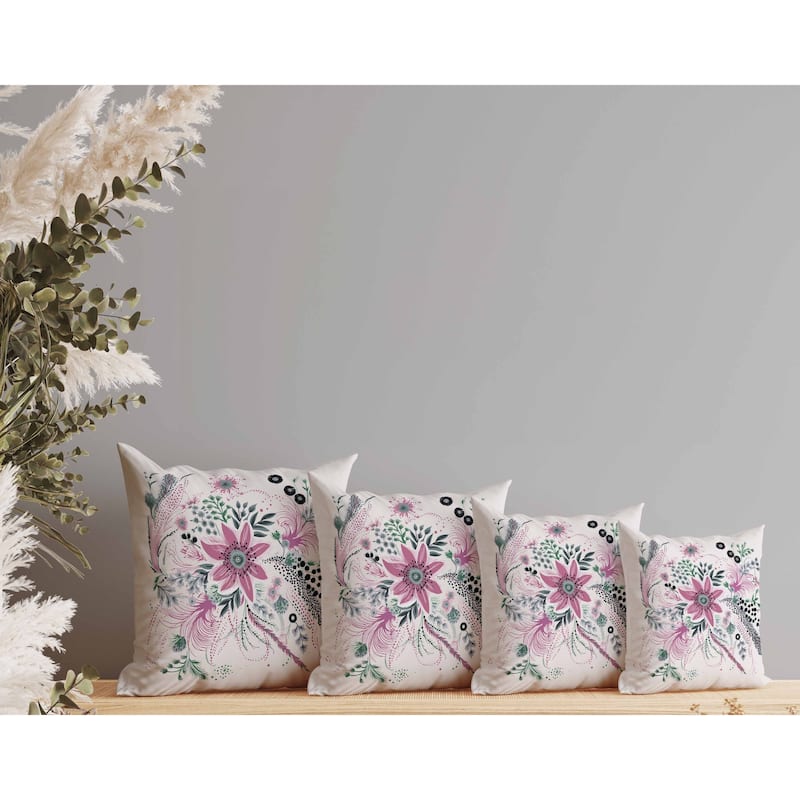 Enchanting Bouquet Faux Suede Reversible Throw Pillow Pink and Green