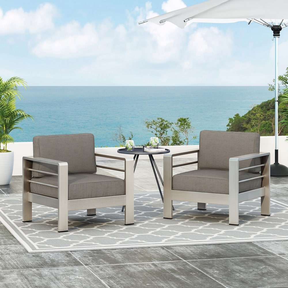 Cape Coral Outdoor Aluminum Club Chair with Cushions (Set of 2) by Christopher Knight Home