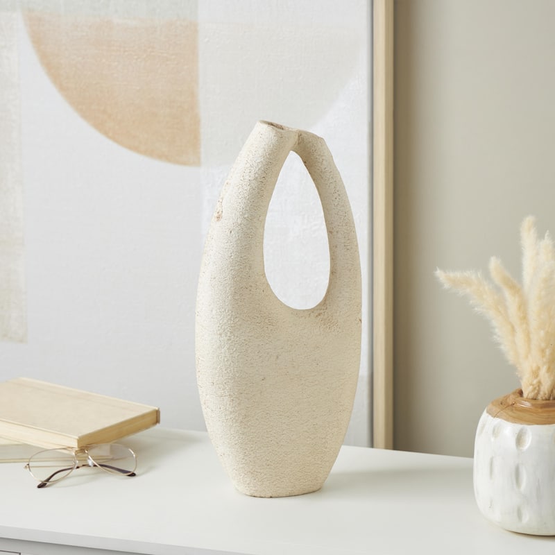 Paper Mache Abstract Curved Cutout Decorative Vase with Brown Distressed Texturing - Cream - Roche River Decor