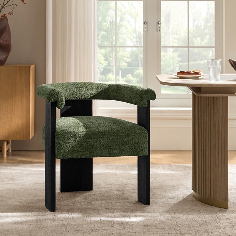 Georg Modern Boucle Dining Chair with Solid Wood Legs by HULALA HOME