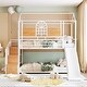 preview thumbnail 1 of 11, Twin Over Twin Metal Bunk Bed with Slide and Storage Stair White
