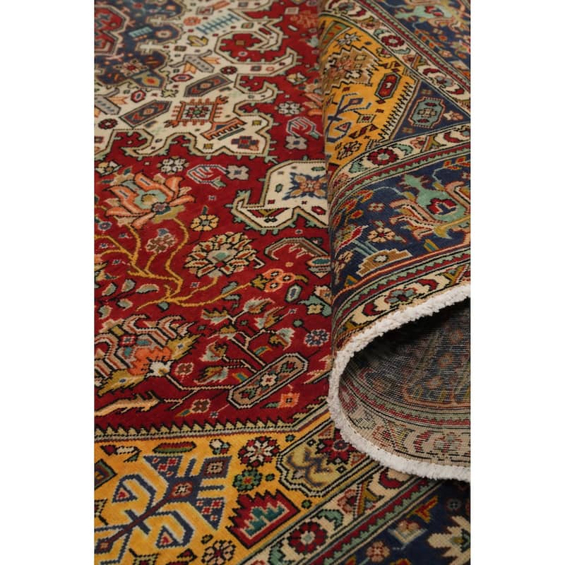 Hand Knotted Oriental 100% Wool Carpet Traditional Floral Red Tabriz Area Rug - 9' 3'' X 6' 9''