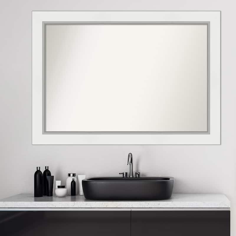 Non-Beveled Bathroom Wall Mirror - Eva White Silver Frame