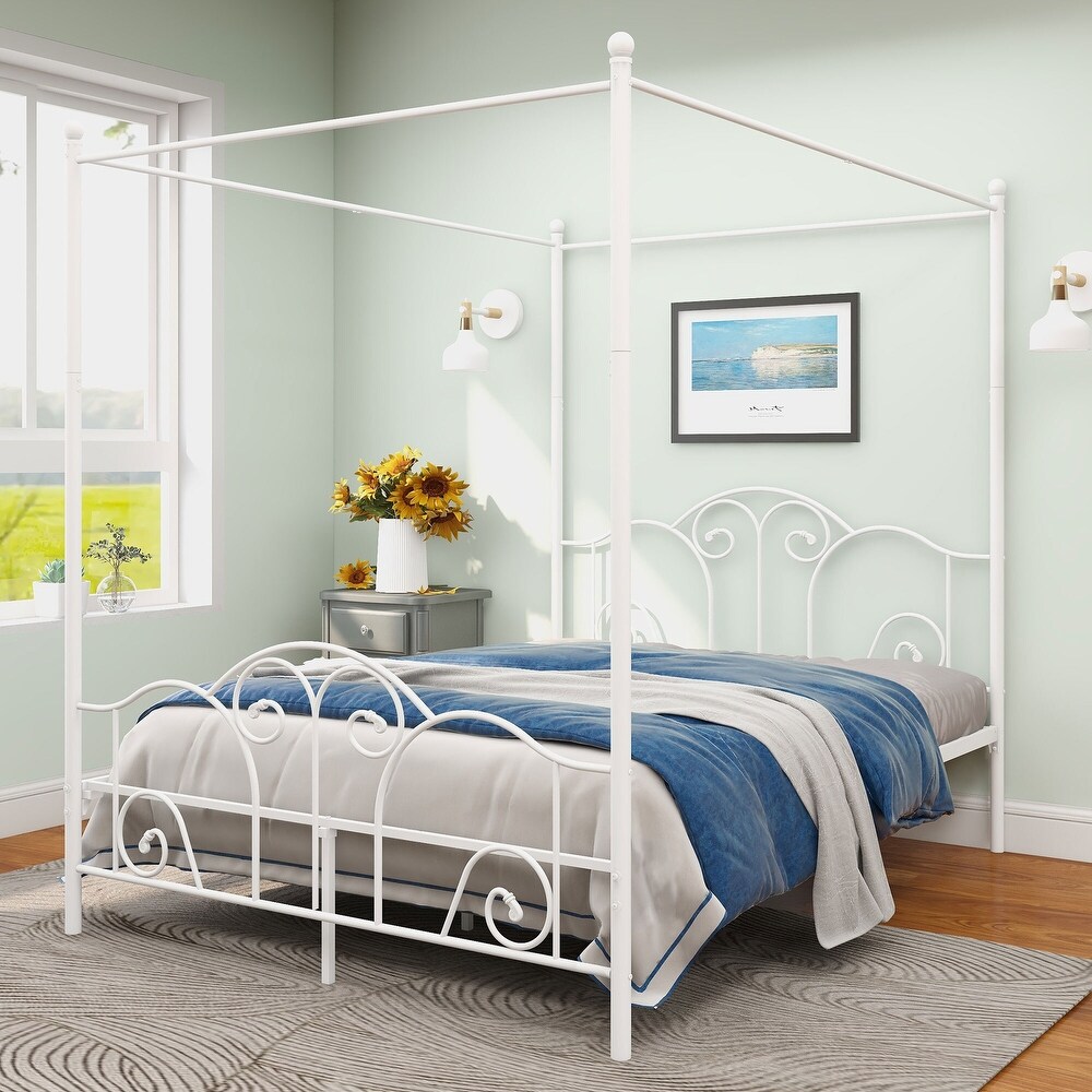 White canopy bed queen deals