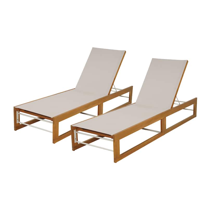 Emile Outdoor Mesh and Wood Chaise Lounge (Set of 2) by Christopher Knight Home