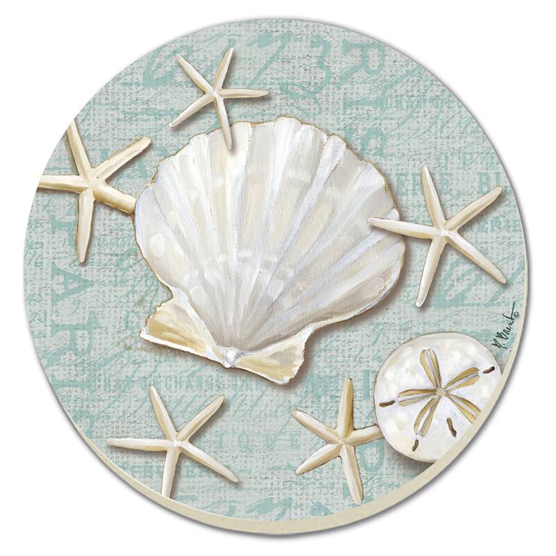 Counterart Absorbent Stone Coasters - Linen Shells Round - Set of 4 - 4x4x1.146