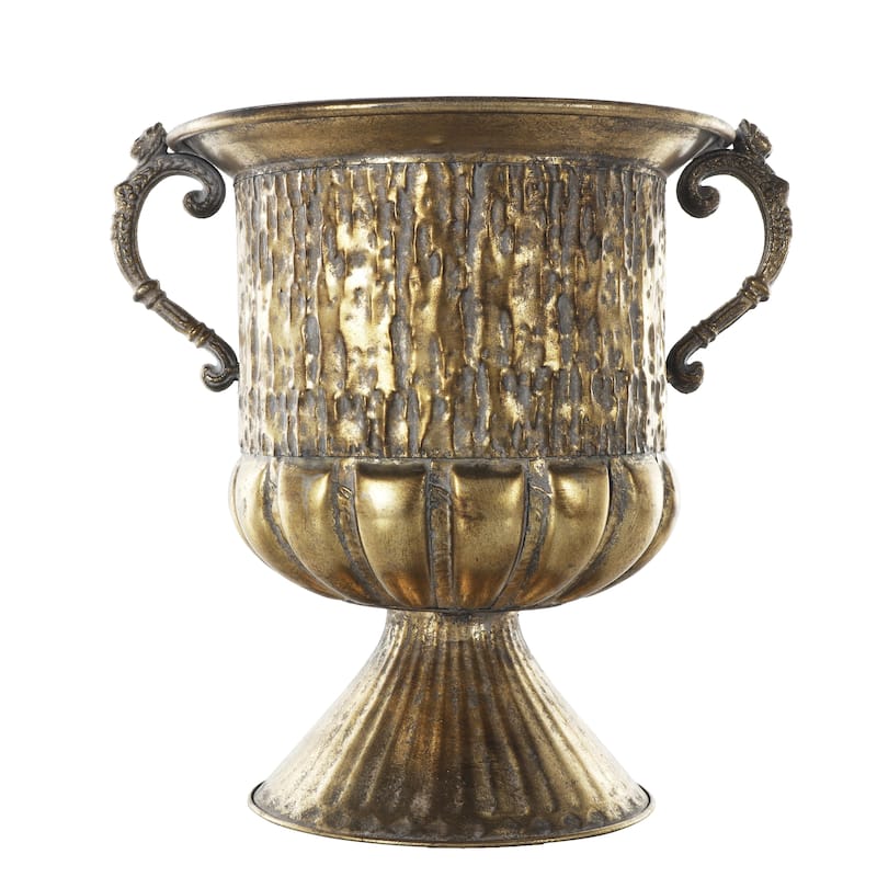 Metal Urn Shaped Decorative Vase with Hammered Details - Gold - Roche River Decor