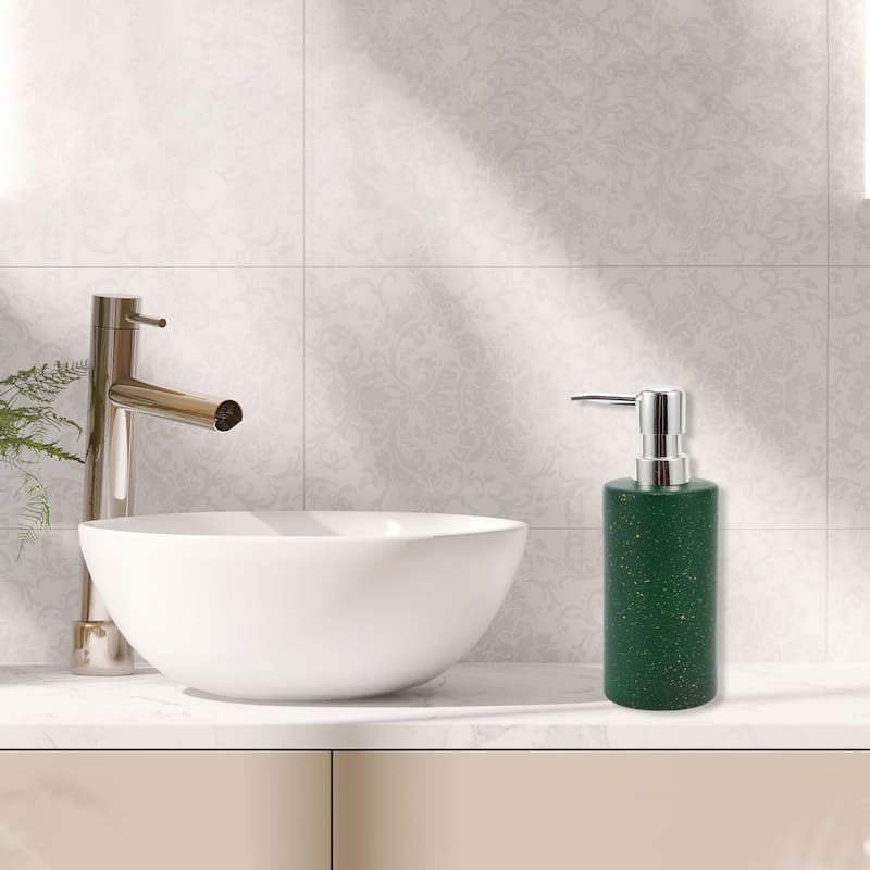 Cylindrical Simple Soap Pump Dispenser for Bathroom Hotels 350ml 1 Pcs - Silver Tone Green