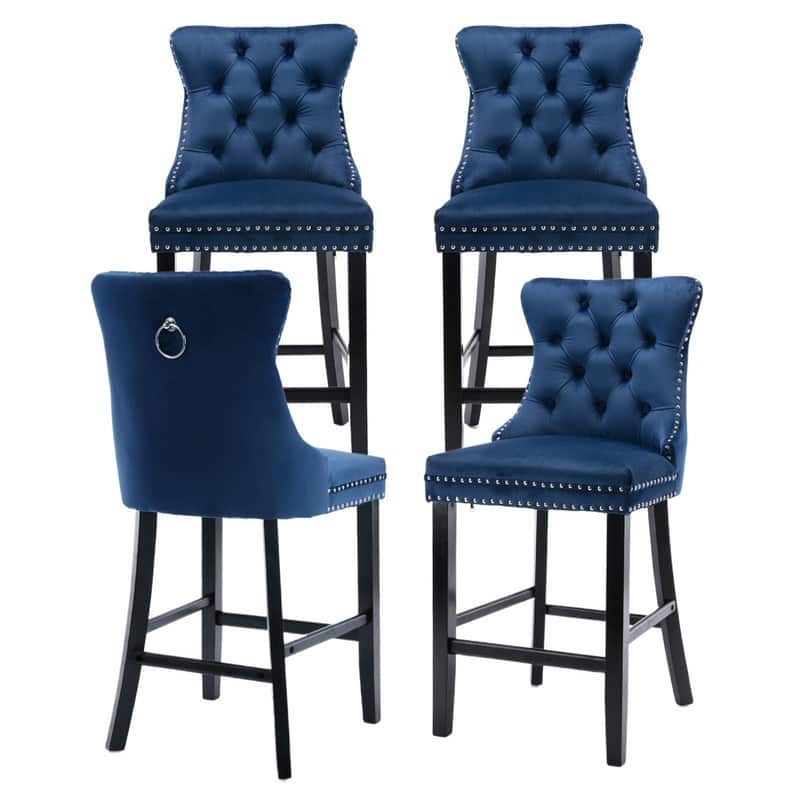 Wing Back Velvet Tufted Nailhead Barstools(Set of 4)