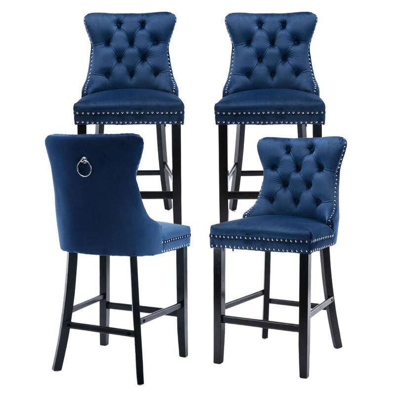 Wing Back Velvet Tufted Nailhead Barstools(Set of 6)