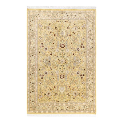 Overton Handknotted Wool Traditional Oriental Yellow Area Rug - 4' x 6'