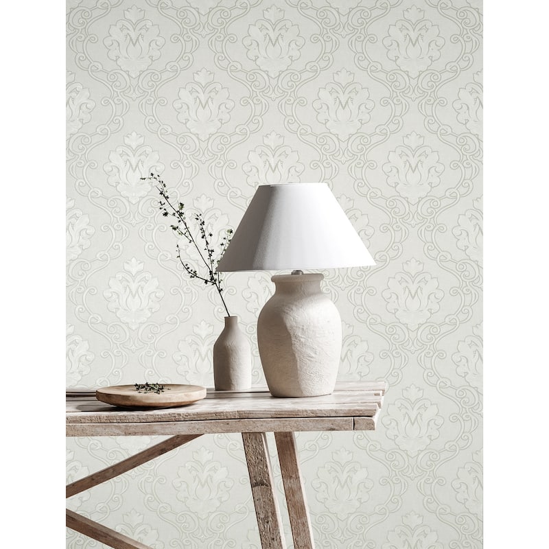 Fine Decor Florentine White Damask Wallpaper