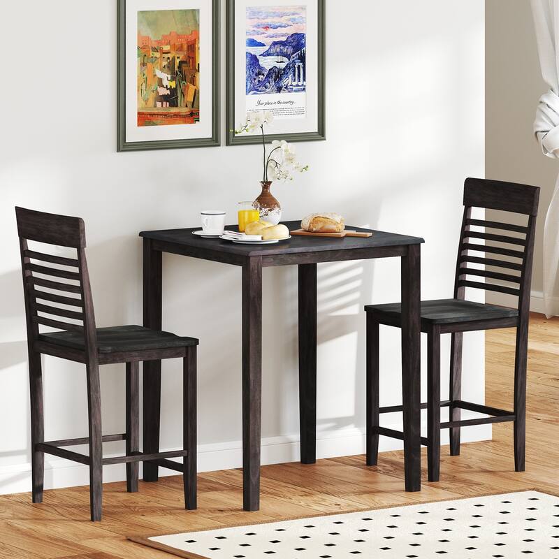 Gymax 3 PCS Counter-Height Dining Table Set for 2 Square Kitchen Table