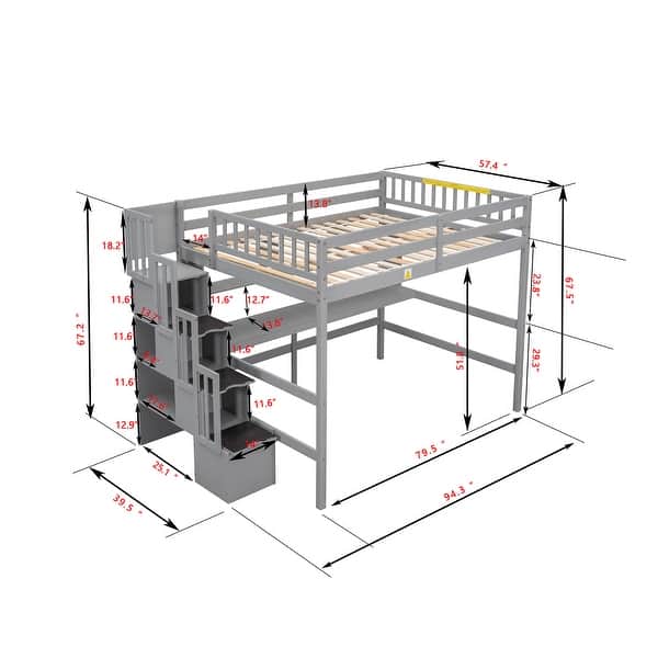 Kid-Friendly Design Full Size Loft Bed with Desk and Drawers