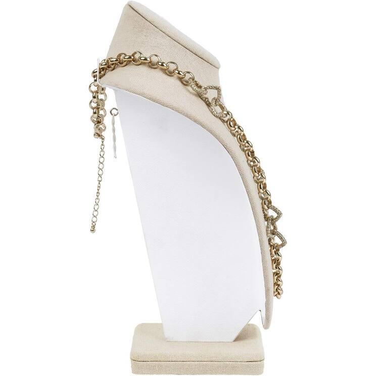 Linen Covered Wood Necklace Bust Display Stand - S