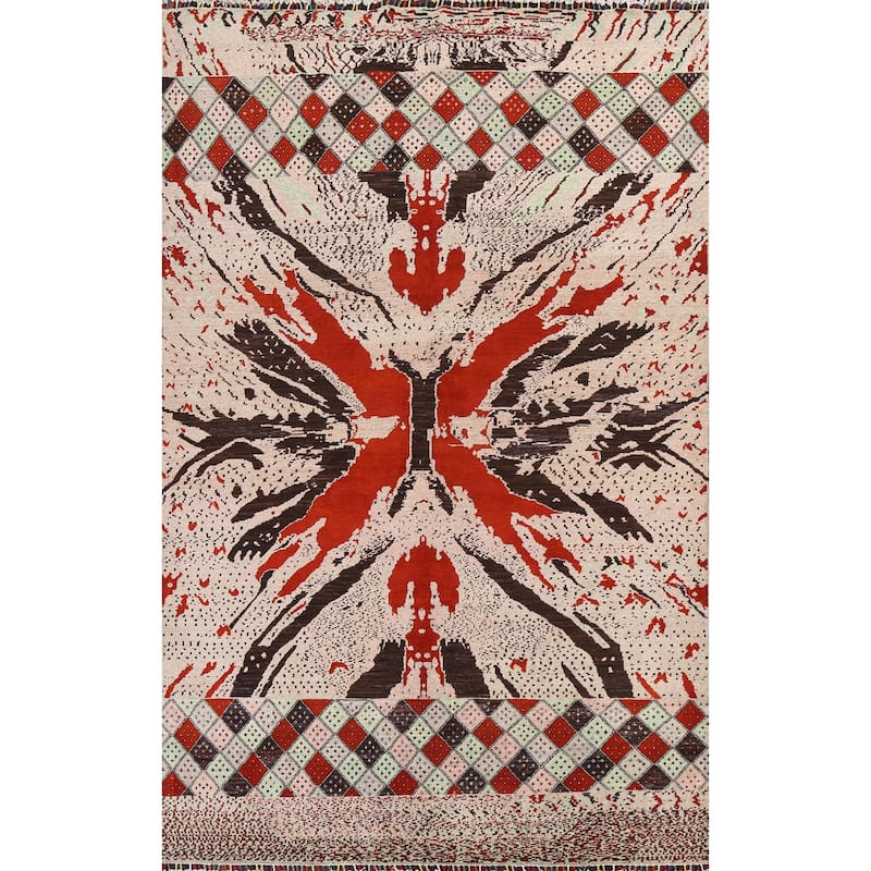 Vegetable Dye Abstract Oriental Dining Room Area Rug Wool Hand-knotted - 6'7" x 9'7"