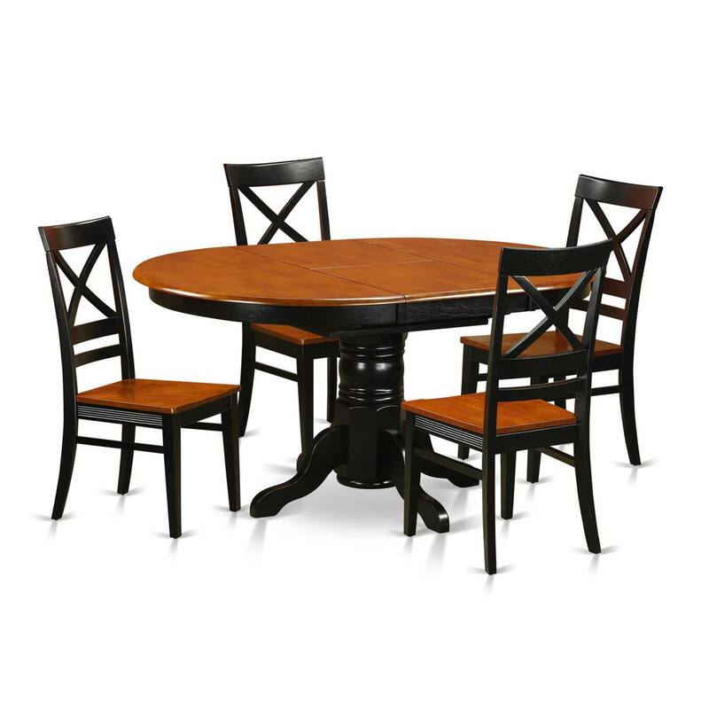 HomeStock 5-Piece Oval Black and Cherry Finish Solid Wood Top Dining table with 4 Chairs