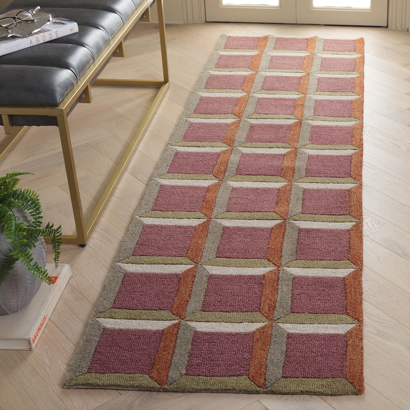 SAFAVIEH Handmade Genre Hikariko Mid-Century Modern Wool Rug - 2'3" x 11' Runner - Pink/Beige