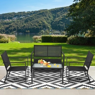 4 PCS Patio Furniture Set Outdoor Conversation Set with Coffee Table ...