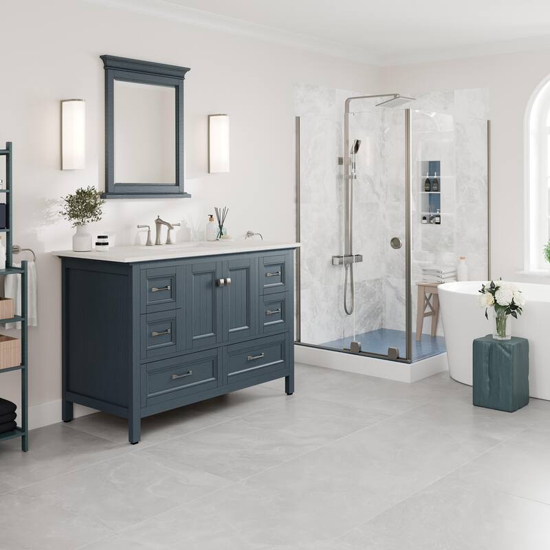 Eviva Britney 48"W x 22"D Ash Blue Single Sink Bathroom Vanity with White Carrara Quartz Vanity Top - 48