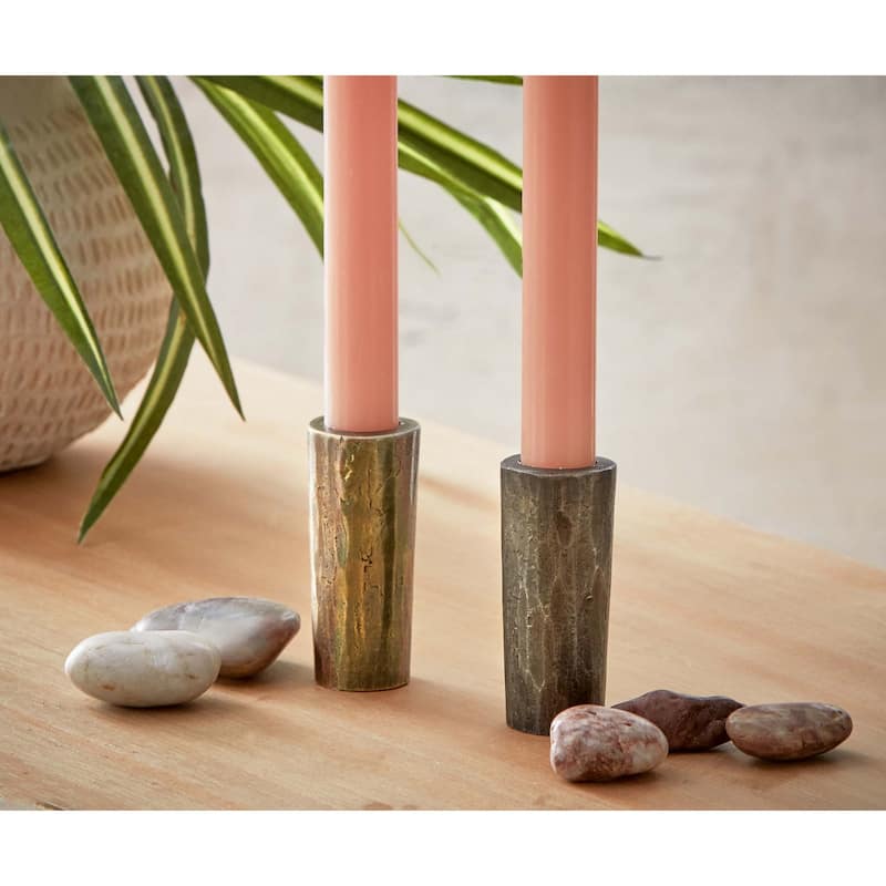 Antique Brass Hammered Iron Taper Candle Holder Tall, 1.25L x 1.25W x 3.0H inches