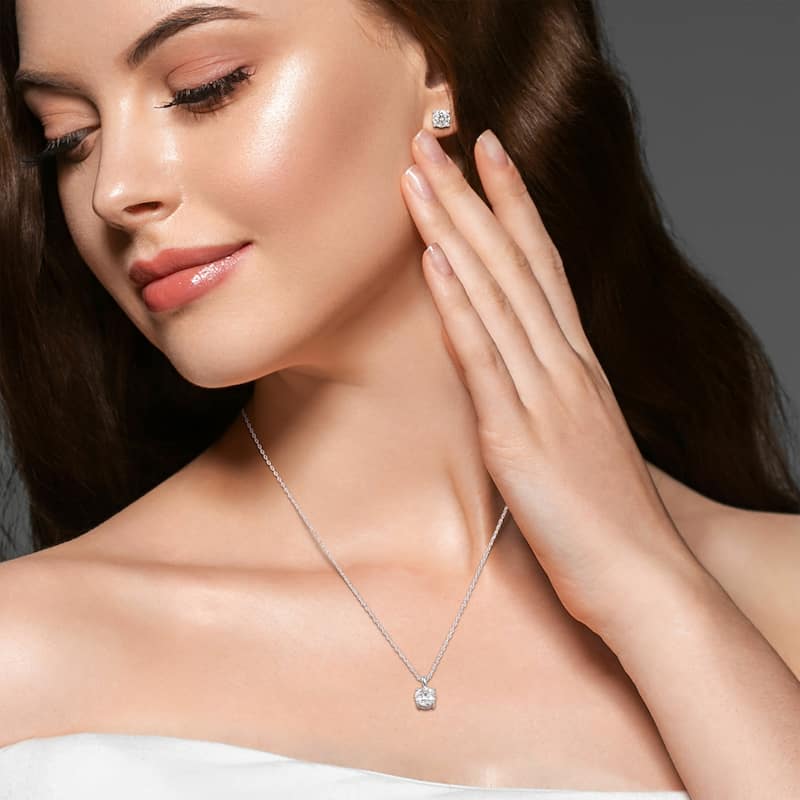 Miadora 2ct DEW Created Moissanite 2-PC Stud Earrings and Necklace Set Sterling Silver
