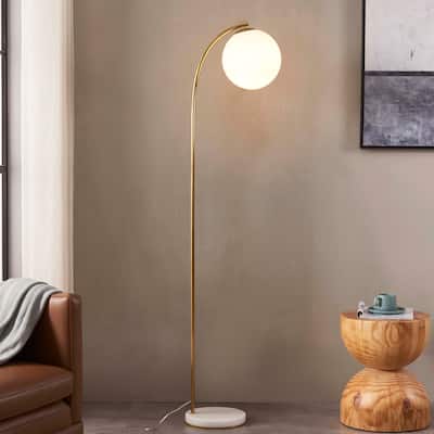 Brightech Luna Drop 75 in. Antique Brass Modern LED Super Bright Floor Lamp with Frosted White Glass Globe Shade